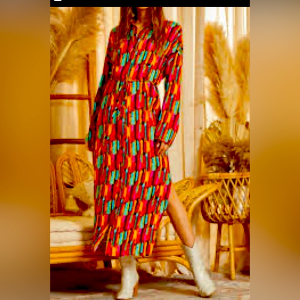 Savanna Jane Bohemian Shirt Maxi Dress Back Embroidery M